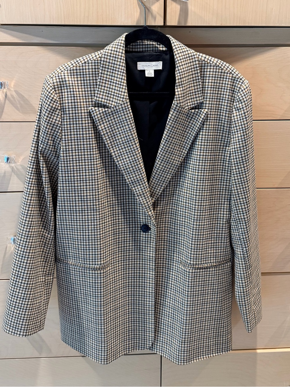 Treasure & Bond Black and Cream Checked Blazer